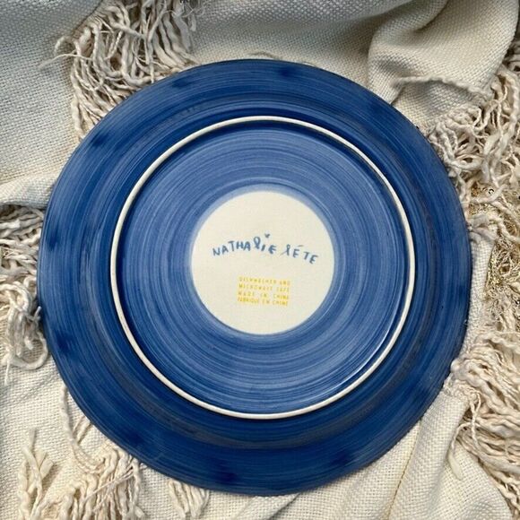 ANTHROPOLOGIE Nathalie Lete Blue Monkey Floral Collector 10" Dinner Plate Art - Picture 6 of 6
